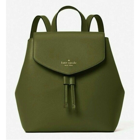 New Kate Spade Lizzie Saffiano Leather Medium Flap Backpack Enchanted Green - Picture 1 of 5